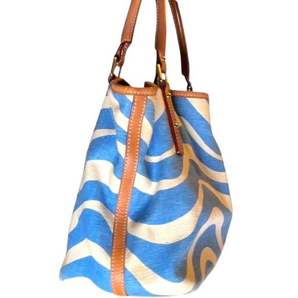 Kate Spade New York Beach Wave Canvas Tote Bag Blue White - Picture 3 of 10